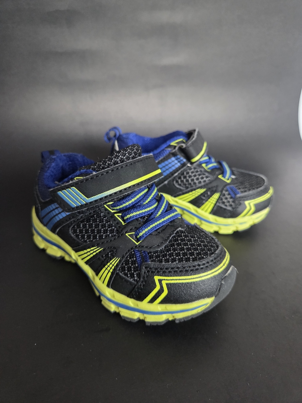 Athletic Works Toddler Sneakers Black and Blue with Neon Green Accents - Size 6